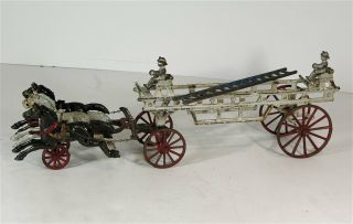 1890s Large Cast Iron Horse Drawn Fire Engine / Ladder Wagon By Hubley 19 " Long