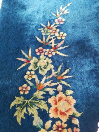 4 ' X 6 ' Hand Made Art Deco Chinese Rug Wool Imperial Blue Floral Tropical 2