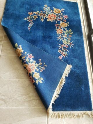 4 ' X 6 ' Hand Made Art Deco Chinese Rug Wool Imperial Blue Floral Tropical 5