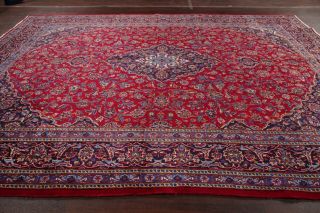 10x13 Vintage Traditional Floral Oriental Area Rug Hand - Knotted Wool Red Navy