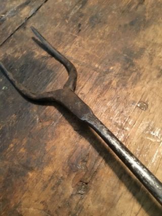 Revolutionary War 18th Century Forged Iron Outstanding Fireplace Two Tine Fork 10