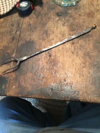 Revolutionary War 18th Century Forged Iron Outstanding Fireplace Two Tine Fork 8