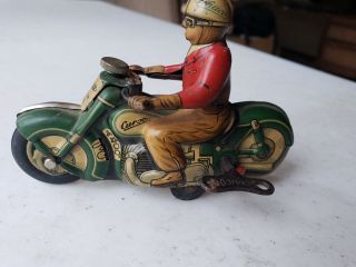 Rare Antique Schuco Curvo 1000 Green Tin Motorcycle Toy With Key