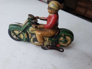 Rare Antique Schuco Curvo 1000 Green Tin Motorcycle Toy With Key 2