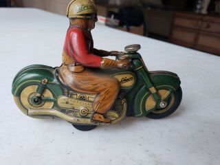 Rare Antique Schuco Curvo 1000 Green Tin Motorcycle Toy With Key 3
