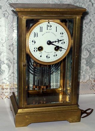 Antique Bailey Banks Biddle Co Brass Case Clock,  Crystal Regulator,  Runs Chimes