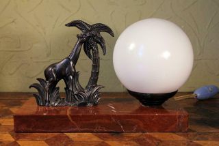 Fab Vintage French Art Deco Marble Table Lamp Light Giraffe Tree & Globe Shade