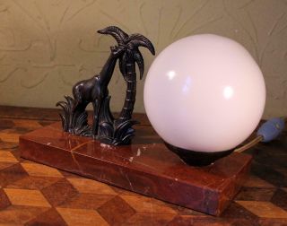 FAB Vintage French Art Deco Marble Table Lamp Light Giraffe Tree & Globe Shade 2