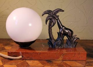 FAB Vintage French Art Deco Marble Table Lamp Light Giraffe Tree & Globe Shade 4