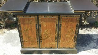 Vintage Drexel Solid Wood Flip Top Bar Table Cabinet W/drawer Asian Chinoiserie