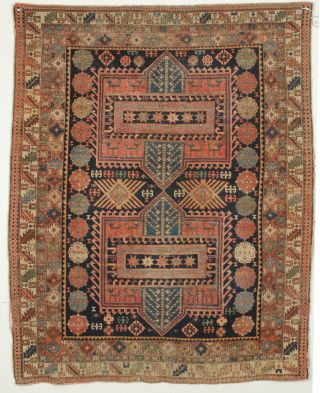 Antique Caucasian Kazak Shirvan Rug,  Late 19th Century,  4 - 0 X 5 - 0 Ft.