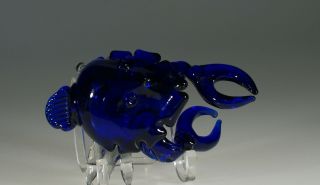 Vintage Murano Glass Cobalt Blue Glass Crab With Label C.  1965