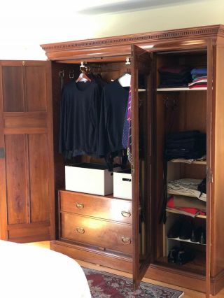 Antique Early 20th Century Armoire Wardrobe 3 Wide Closet 3