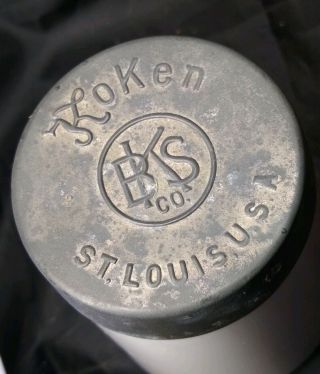 Antique KOKEN BARBER SUPPLY CO.  Pomeade Jar,  Signed on top & bottom•Rare 3