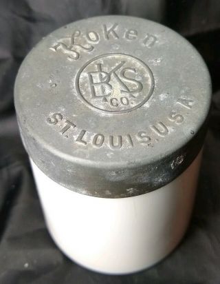 Antique KOKEN BARBER SUPPLY CO.  Pomeade Jar,  Signed on top & bottom•Rare 9