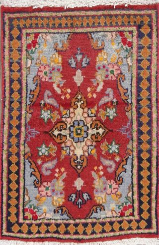 Hamadan Persian 2x3 Wool Hand - Knotted Floral Oriental Area Rug Red 2 