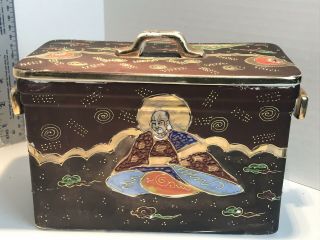 Antique Satsuma Moriage Tea Box,  Cookie Jar Made In Japan Rare