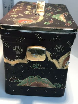 Antique Satsuma Moriage Tea Box,  Cookie Jar Made In Japan Rare 5