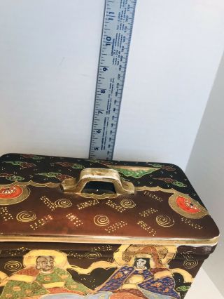 Antique Satsuma Moriage Tea Box,  Cookie Jar Made In Japan Rare 9