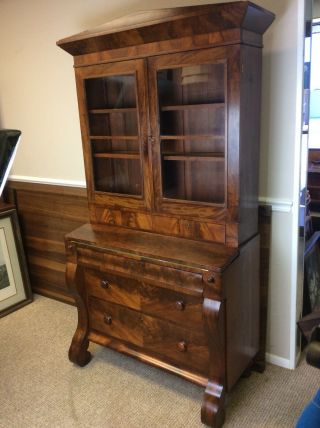 American Antique Mahogany Bookcase Secretary