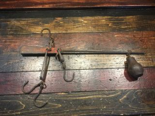20785 Antique Cast Iron 3 Hook Grocery Store Meat Fur Tobacco Scale W Weight