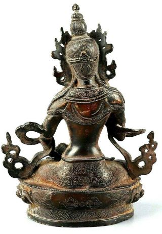 Rare 19th Century Antique Chinese Copper Buddha Figure With Gemstone Inlay 3