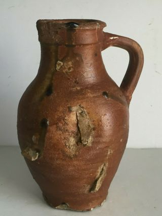 Rare Antique Excavated Rustic French Stoneware Pottery Prisoner Jug Lourdes 4