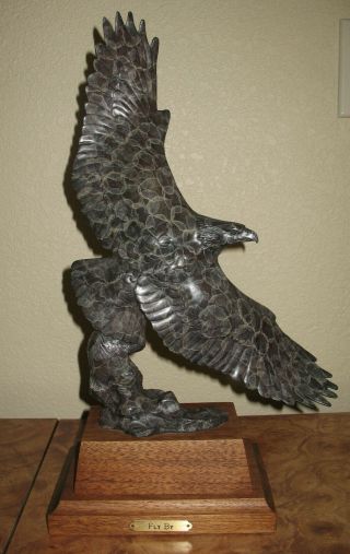 Signed Gerald G Balciar Large 17 " Bronze Sculpture " Fly By " Eagle In Flight