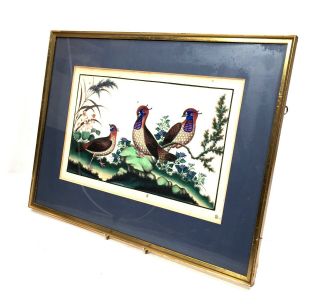 Antique Chinese 19th Century Painting On Rice / Pith Paper / Exotic Birds