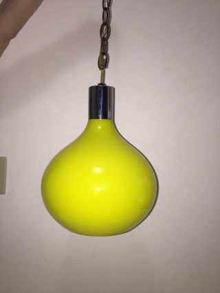Mid Century Modern Yellow Glass Shade Hanging Light Swag Lamp - Wall Plug Cord