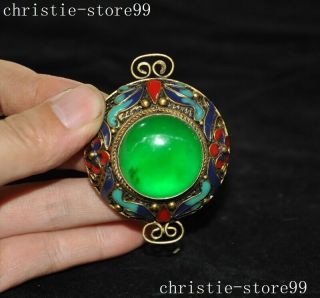 Old Chinese Dynasty Palace Bronze Inlay Green Jade Gem Jewelry Amulet Pendant