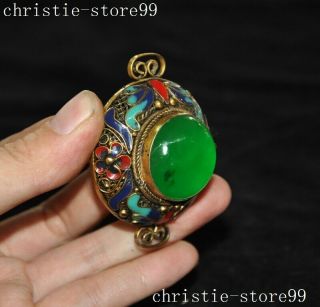 Old Chinese Dynasty Palace bronze Inlay Green Jade Gem Jewelry amulet Pendant 2