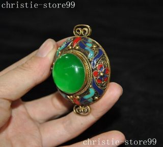 Old Chinese Dynasty Palace bronze Inlay Green Jade Gem Jewelry amulet Pendant 3