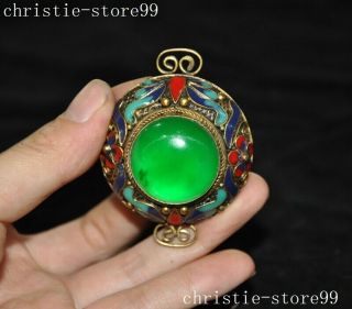 Old Chinese Dynasty Palace bronze Inlay Green Jade Gem Jewelry amulet Pendant 4