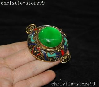 Old Chinese Dynasty Palace bronze Inlay Green Jade Gem Jewelry amulet Pendant 6