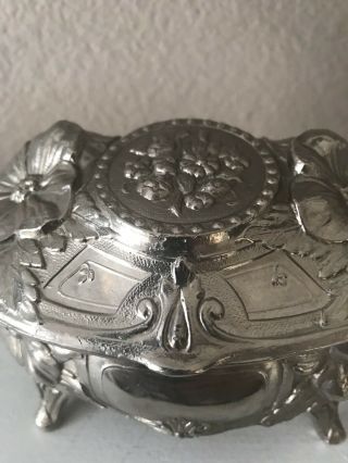 vintage Italian silver plated Art Nouveau Jewelry Box Casket w/clock 11