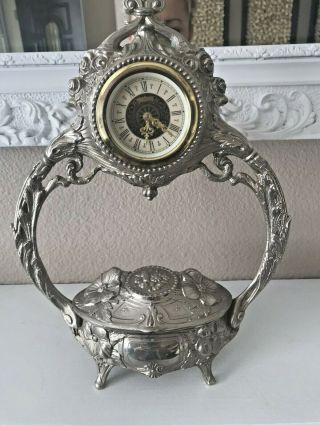 Vintage Italian Silver Plated Art Nouveau Jewelry Box Casket W/clock