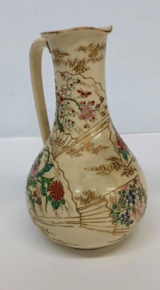 Antique Japanese Satsuma Earthenware Ewer Pitcher Hand - Painted Gilded Enamel 3