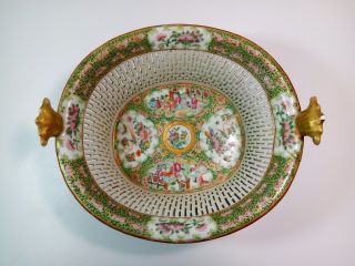 Antique Chinese Porcelain Reticulated Basket Famille Rose Medallion