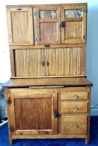 Antique Sellers Oak Hoosier Cabinet With Flour Sifter,  Sugar Bin,  More