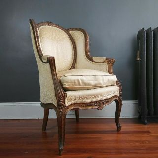 Antique French Louis Xvi Gilt Carved Bergere Arm Chair Gold