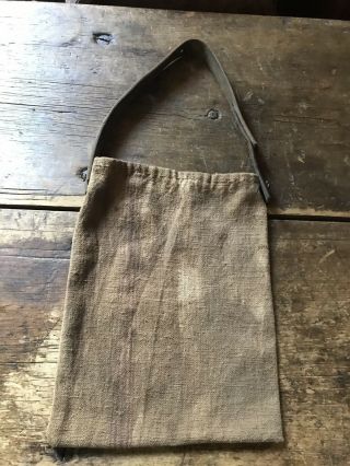 Early Antique Inspired Hunting Frontier Feed Sack Bag Leather Strap Aafa Text