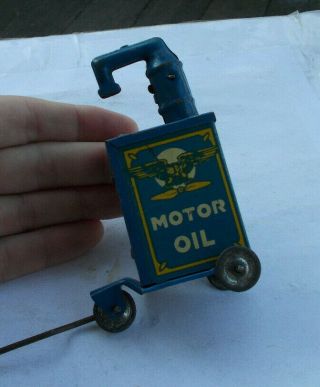Vintage Antique Marx Toys 4 " Motor Oil Change Pull Cart Gas Station Tin Litho Nr