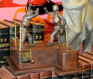 Antique Boxing Ringside Toy Iron Bronze Mechanical Automaton Box Rare