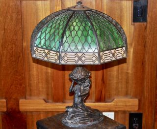 Handel Fish scale mermaid table lamp,  mission arts and crafts 6