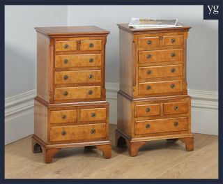 Antique English Pair Georgian Style Bevan Funell Walnut Bedside Tallboy Chests