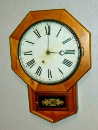 Antique 8 Day Canada Clock Co Schoolhouse Wall Regulator Hamilton Ont.