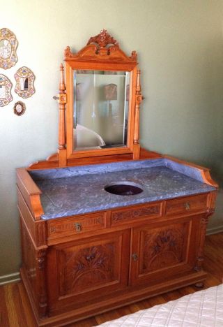 Antique Washstand_sink Ready_marble Top And Mirror