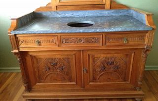 Antique Washstand_sink ready_marble top and mirror 4