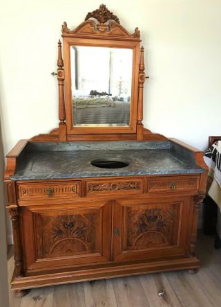 Antique Washstand_sink ready_marble top and mirror 7
